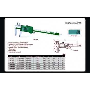 1102-150 | INSIZE DIGITALE SCHUIFMAAT 150MM 0.01MM MET DUIMROLLER