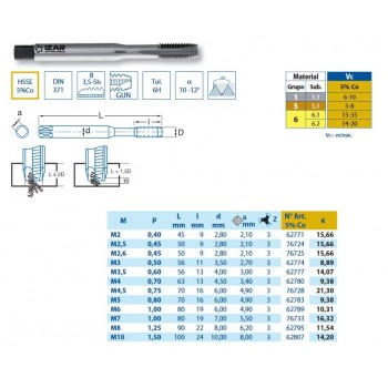 62789 | IZAR 3100 HSS-Co MACHINETAP M6 DIN 371 (Doorlopende Gaten)