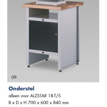 TAFELBOORMACHINE ONDERKAST MET DEUR T.B.V. ALZSTAR 18T/S  MET HOUTEN BOVENBLAD 700X600X840 MM, 48kg MET STELVOETEN