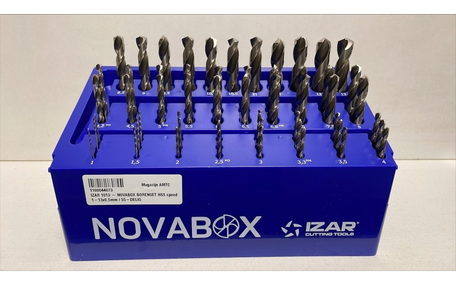 19536 | IZAR 1013 NOVABOX 1-13x0,50 mm HSS geslepen [55-DELIG] incl. boormaten Ø2,5/3,3/4,2/5/6,8/8,5/10,2mm