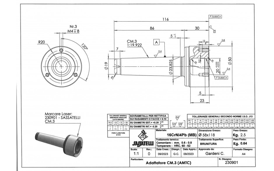 230901- SASSATELLI  MICRO MK-3 ADAPTER voor meeneemcenter 276007 '' Custom Made ''