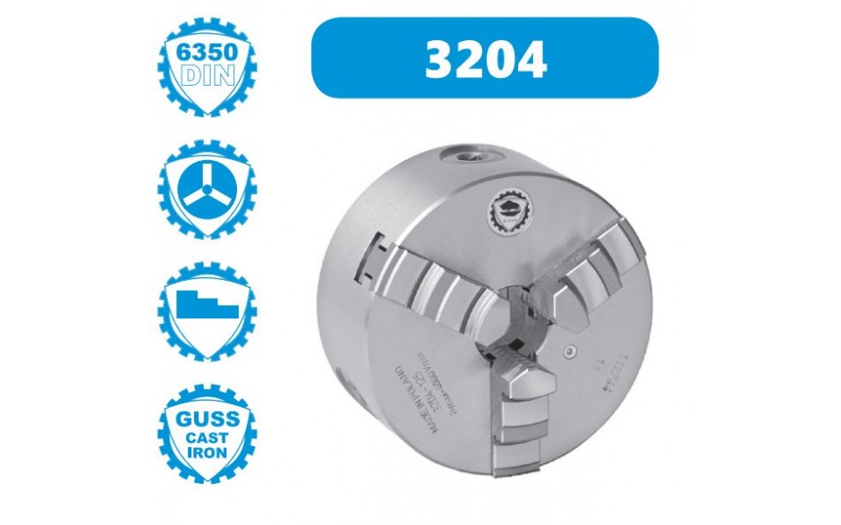 3204-250 | BISON ZELFCENTRERENDE 3-KLAUW 250 MM GIETIJZER DIN 6350