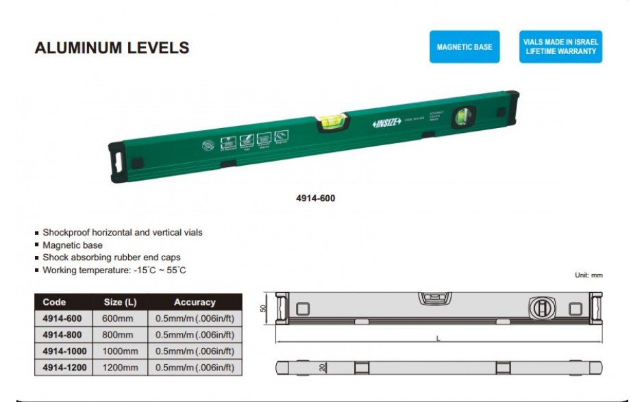 4914-600 | INSIZE ALUMINIUM WATERPAS 600MM