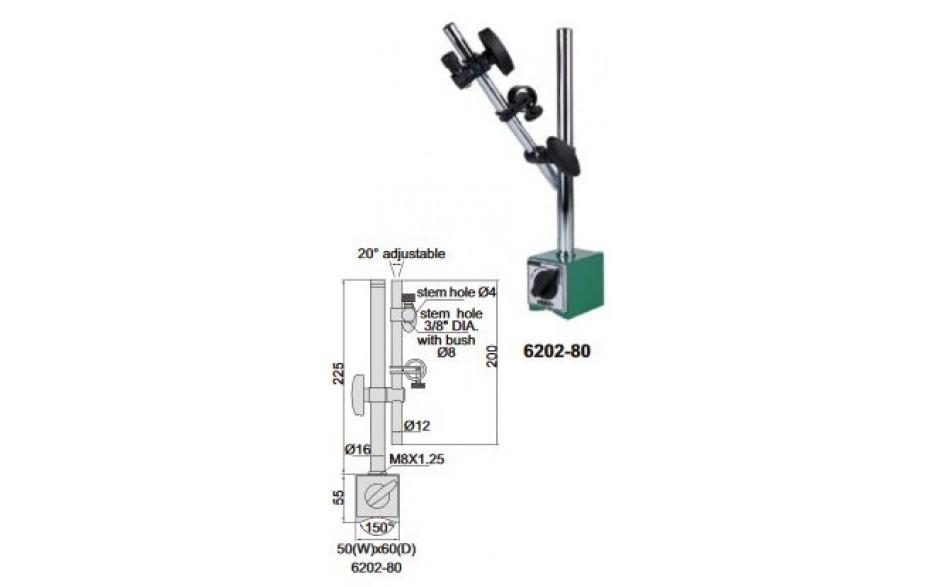 6202‐80 | INSIZE MAGNETISCHE MEETKLOKSTATIEF 80KGF