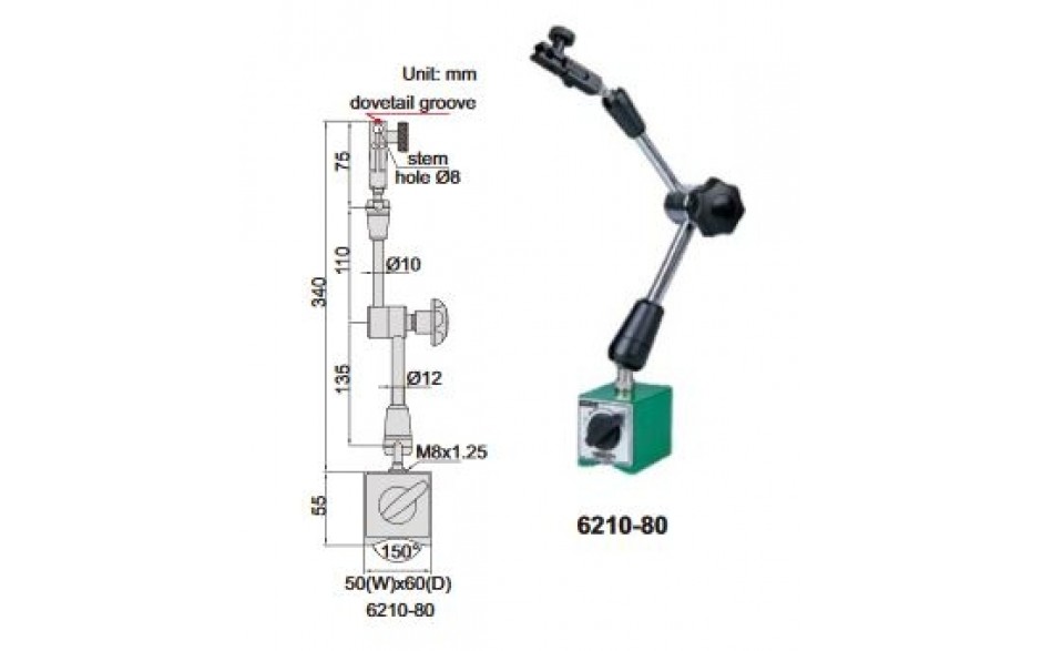 6210-80 | INSIZE MAGNETISCHE MEETKLOKSTATIEF 80KGF CENTRALE KLEMMING