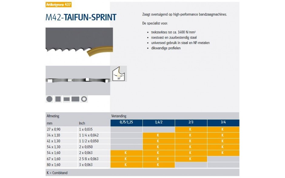M42 TAIFUN SPRINT | BANDZAAG 6665x54x1,6 - 1,4/2 TPI - PLUS K-POS 