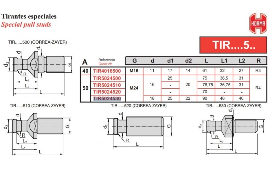 TIR5024530 | AANTREKBOUT M24 TBV CORREA-ZAYER '' PULL STUD ''