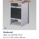 TAFELBOORMACHINE ONDERKAST MET DEUR T.B.V. ALZSTAR 18T/S  MET HOUTEN BOVENBLAD 700X600X840 MM, 48kg MET STELVOETEN